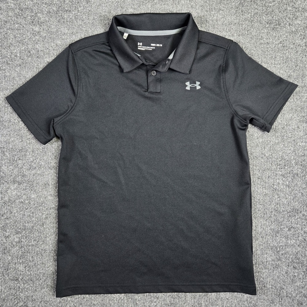 Under Armour Youth Medium Polo Shirt Black Loose Fit Performance Golf HeatGear